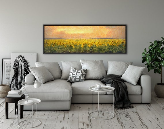 Sunflower filed wall art, floral landscape painting on canvas - large gallery wrapped canvas wall art prints with or without floating frames