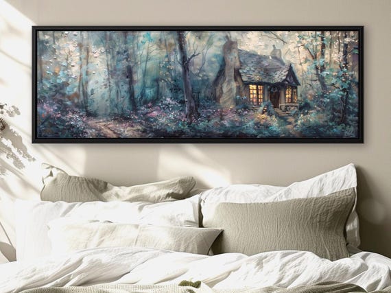 Enchanted Forest Canvas Art Print by Mela - Dark Academia, Gothic Cottagecore Decor, Haunted Mansion Aesthetic.