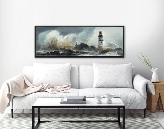 Lighthouse Wall Art, Oil Landscape Painting On Canvas by Mela - Large Gallery Wrapped Canvas Wall Art Prints With Or Without Floating Frames