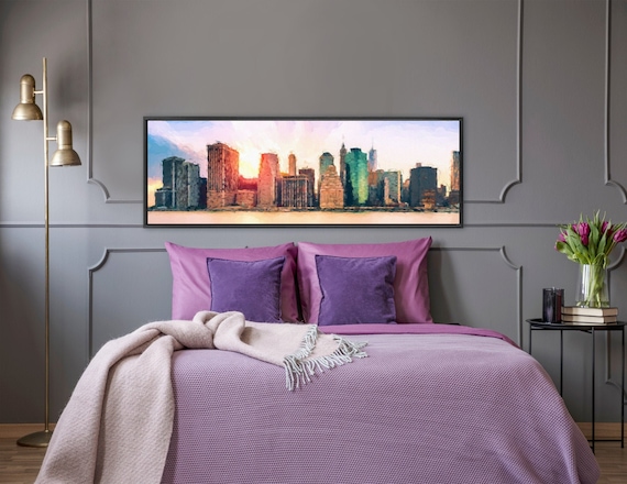 New York City skyline wall art, acrylic cityscape painting on canvas - large gallery wrap canvas wall art prints with or without float frame