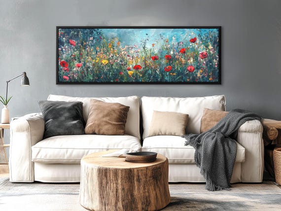 Wildflower Meadow Canvas – Poppy Field Landscape Wall Art Print