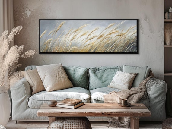Golden Wheat Fields Panoramic Canvas - Neutral Wall Art for Aesthetic Room Decor