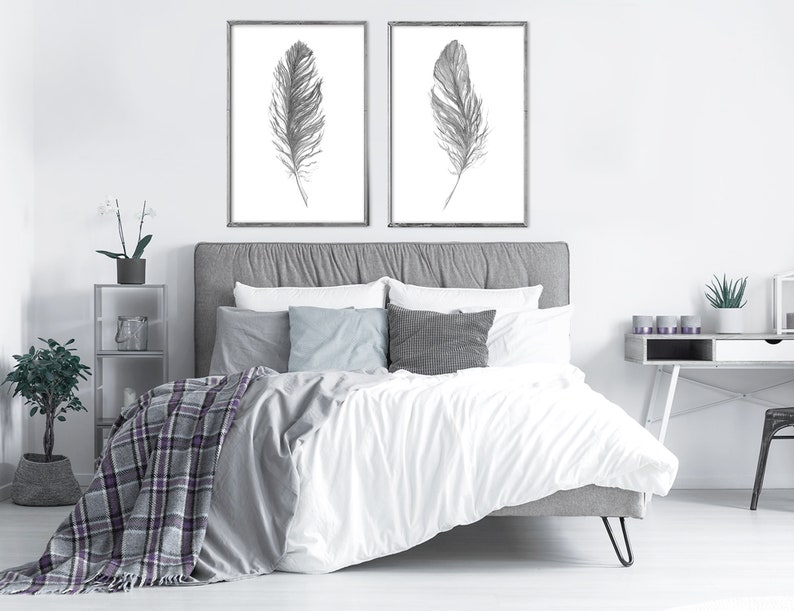 Feather Prints Large Wall Art Black And White Boho Feather Art Scandinavian Print Minimalist Print Modern Prints Feather Print Set
