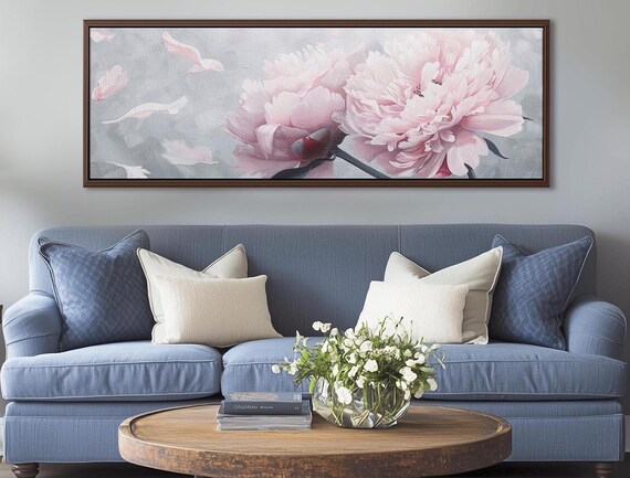 Pale Pink Peonies Canvas – Romantic Vintage Floral Wall Art in Pastel Tones, Cottagecore Style, Large Soft Flower Print, Ready to Hang