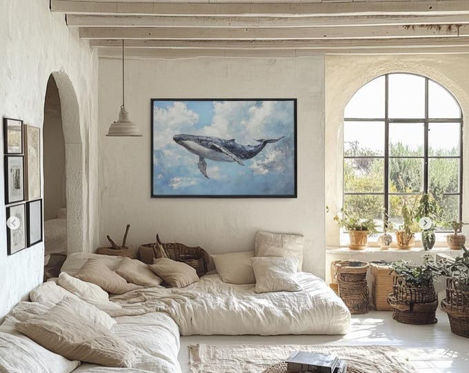 Whale Canvas Print – Surreal Moody Ocean Wall Art for Bedroom Decor