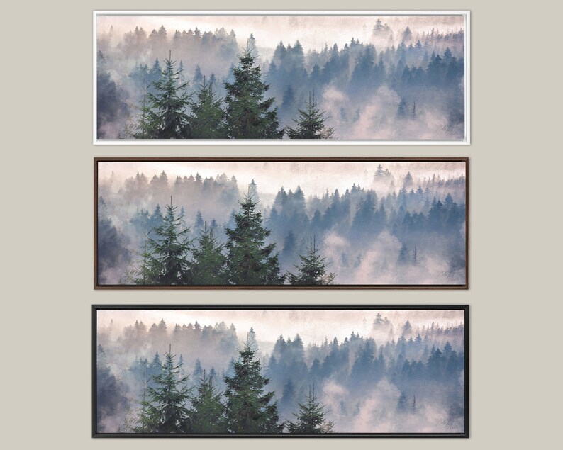 Foggy Mountain Forest, Oil Landscape Painting On Canvas Ready To Hang Large Panoramic Canvas Wall Art Prints With Or Without Floater Frame image 6