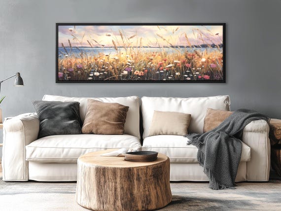 Floral Meadow Wall Art - Wildflowers and Herbs Art on Canvas. Nature-Inspired Landscape