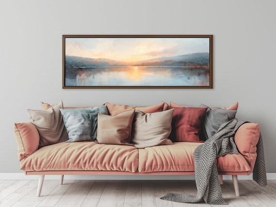 Serene Sunset Over Mirror Lake - Calming Water and Sky Landscape Artwork