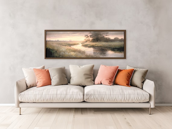 Sunset Meadow Reflections Panoramic Canvas Print - Peaceful Landscape Art