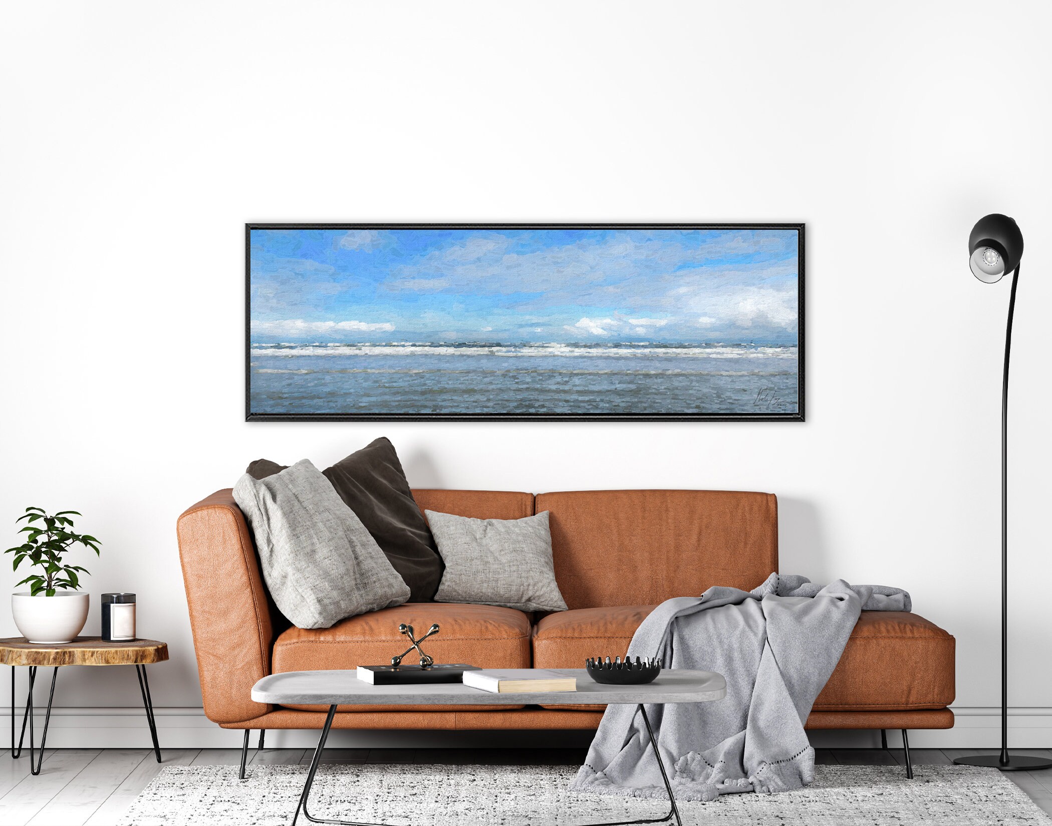 Sea View, Oil Landscape Painting On Canvas Ready To Hang Large