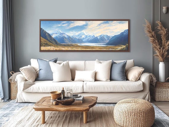 Mountain Lake Wall Art - Majestic Panoramic Landscape Canvas Wall Art for Modern and Rustic Decor