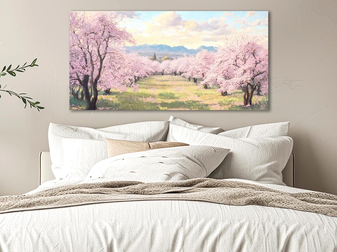 Cherry Blossom Japanese Landscape Canvas Print: Pink Floral Framed Wall ...