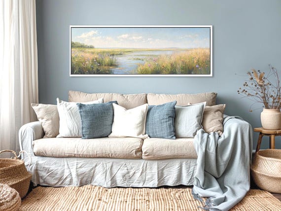 Wildflower Meadow Panoramic Canvas - Nature-Inspired Wall Art for Living Room and Office Decor, Above Bed Decor