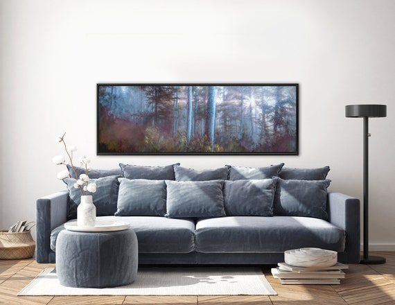 Foggy Forest, Oil Landscape Painting On Canvas - Ready To Hang Large Panoramic Canvas Wall Art Prints With Or Without External Float Frames.