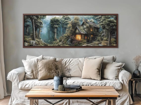 Baba Yaga Cottage Panoramic Canvas Print: Witchy Wall Art for Fantasy Book Lovers