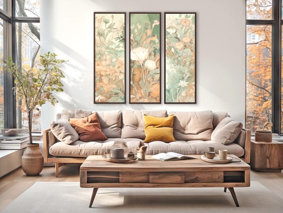 3-Piece William Morris Style Canvas Set - Extra Large Floral Wall Art Decor