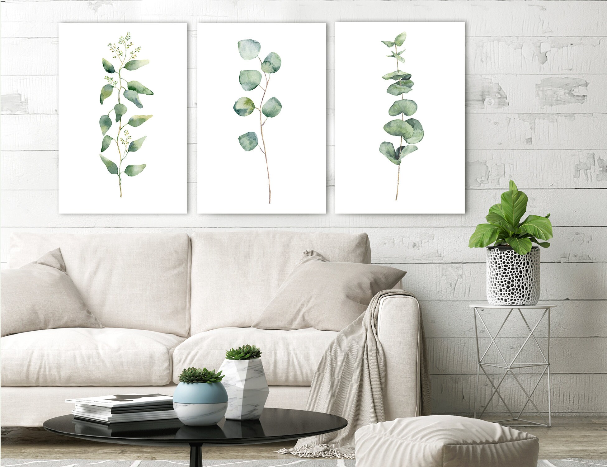 Botanical Print Set Eucalyptus Watercolor Painting Large