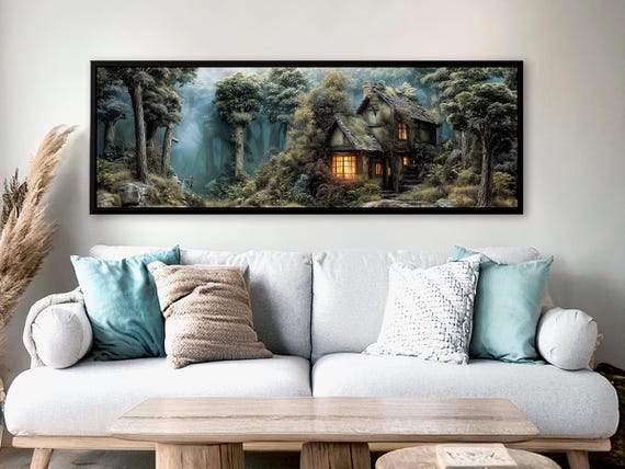 Witchy Panoramic Wall Art – Baba Yaga Black Magic Print, Above Sofa Dark Academia Decor, Witchy Gifts  Dark Cottagecore Spooky Decor