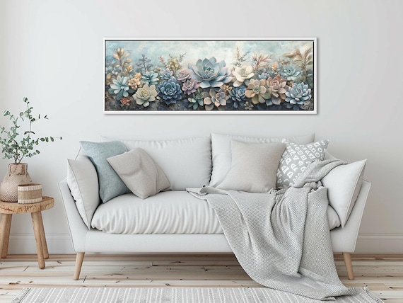 Succulents - Panoramic Canvas Art Print for Modern Decor. Botanical Wall Art by Mela