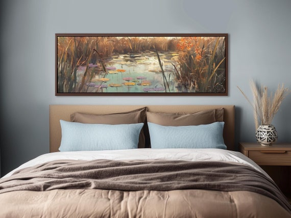 Vintage Nature Wall Art Framed, Vintage Nature Painting Print, Panoramic Large Wall Art, Above Bed Decor, Calm Wall Art, Horizontal Wall Art