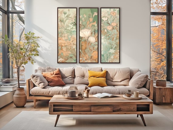 3-Piece William Morris Style Canvas Set - Extra Large Floral Wall Art Decor