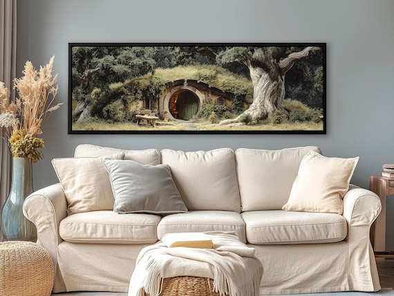 The Hobbit Hole Painting, Tolkien Book Lover Gift, Hobbitcore Library Decor Extra Large Wall Art, Lord of the Rings Art, lotr Impression 3D