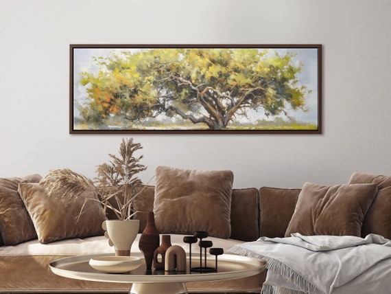 Sage Green Olive Tree Wall Art, Preppy Painting On Canvas By Mela - Large Panoramic Canvas Wall Art Prints With Or Without Floating Frames.