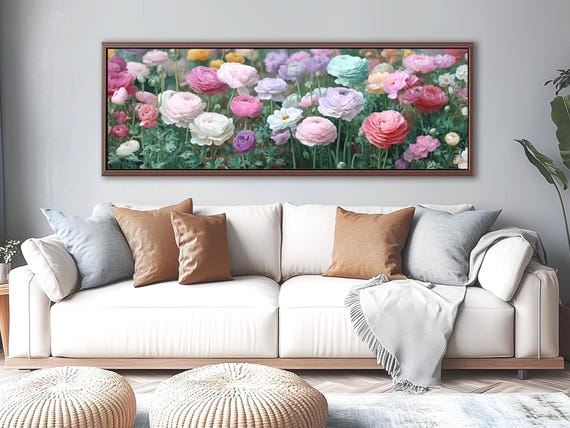 Ranunculus Meadow Canvas – Pastel Botanical Floral Wall Art Print