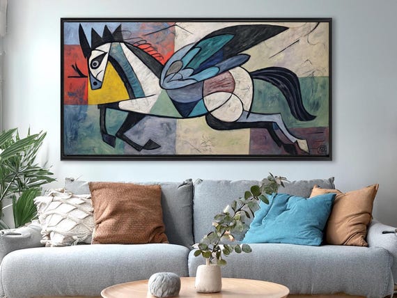 Abstract Pegasus Canvas – XXL Cubist Horse in Picasso Style | Modern Art for Living Room or Office