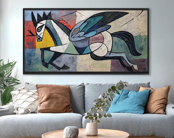 Cubist Pegasus Canvas Art: XXL Abstract Horse, Picasso Style