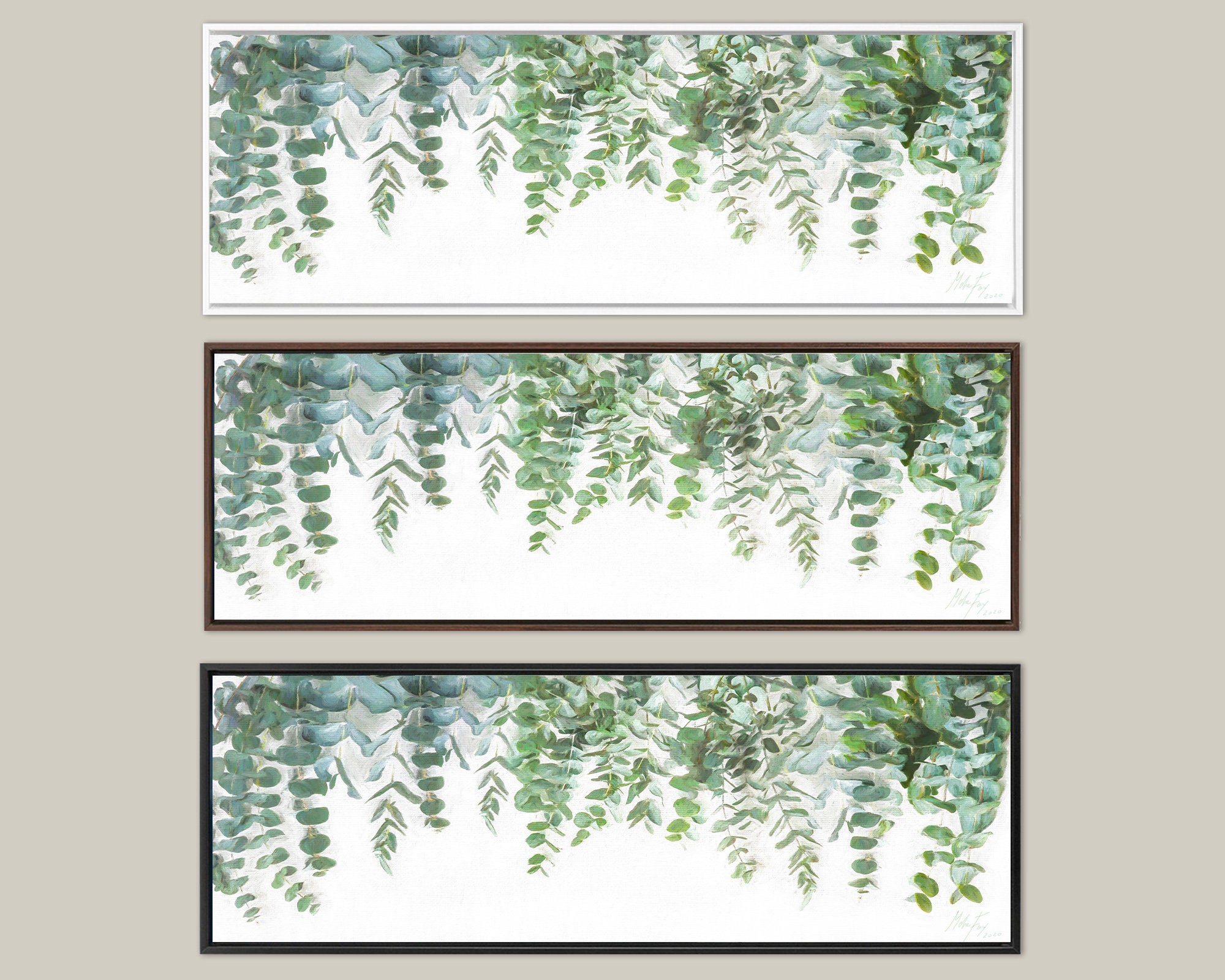 Eucalyptus Wall Art, Green Botanical Oil Painting On Canvas Large
