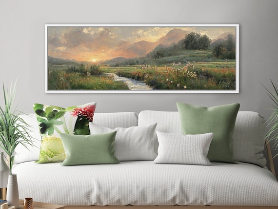 Mountain Meadow Art, Oil Landscape Painting On Canvas By Mela - Large Gallery Wrapped Canvas Wall Art Prints With Or Without Floating Frames