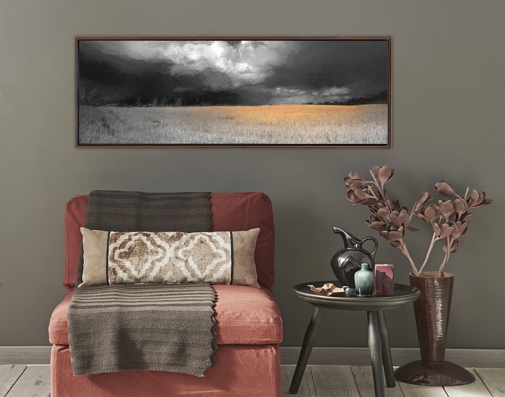 Burnt Orange And Gray Oil Landscape Painting On Canvas Ready To Hang