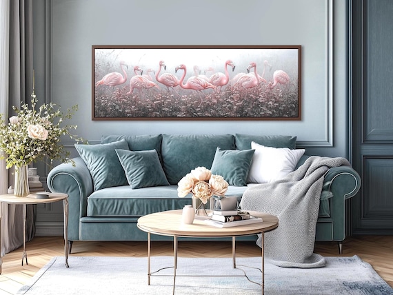 Pink Flamingo Canvas Art: Large Panoramic Gallery Wrap