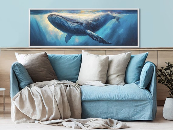 Majestic Humpback Whale: Ocean Large Wall Art for Nautical Decor. Underwater Elegance Canvas Print