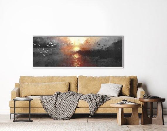 From Dusk Till Dawn, Oil Landscape Painting On Canvas - Ready To Hang Large Panoramic Canvas Wall Art Prints With Or Without Floater Frames.