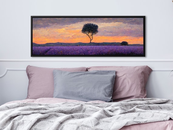 Lavender Fields At Sunset, Oil Landscape Painting On Canvas By Mela - Large Wrapped Canvas Wall Art Prints With Or Without Floating Frames