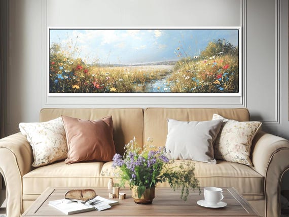Summer Meadow Panoramic Canvas – Nature Inspired Wall Art for Bedroom