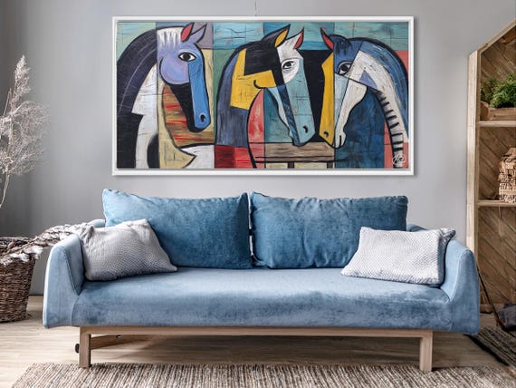 Picasso Style Horse Art – Bold Abstract Canvas Print | Contemporary Wall Decor for Living Room