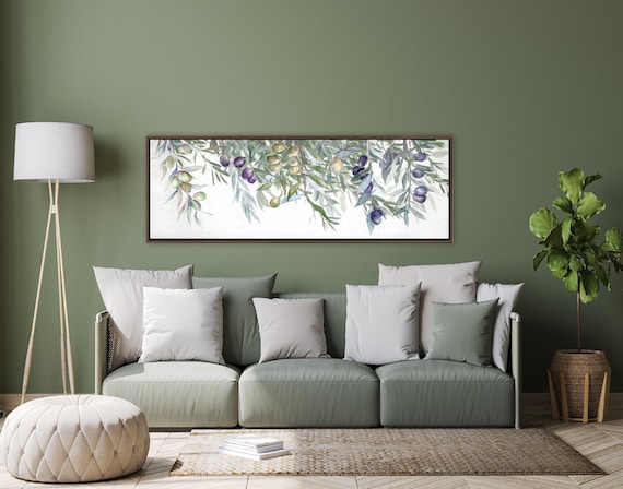 Olive Tree Branches Wall Art, Green Botanical Oil Painting On Canvas - Large Wrapped Canvas Wall Art Prints With Or Without Floating Frames.