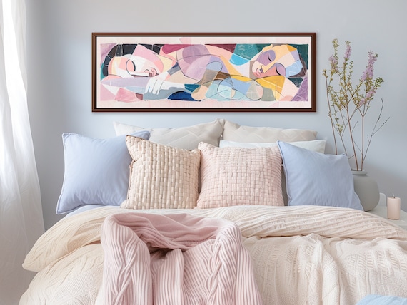 Sleeping Lovers: Mid-Century Modern Abstract Canvas Art