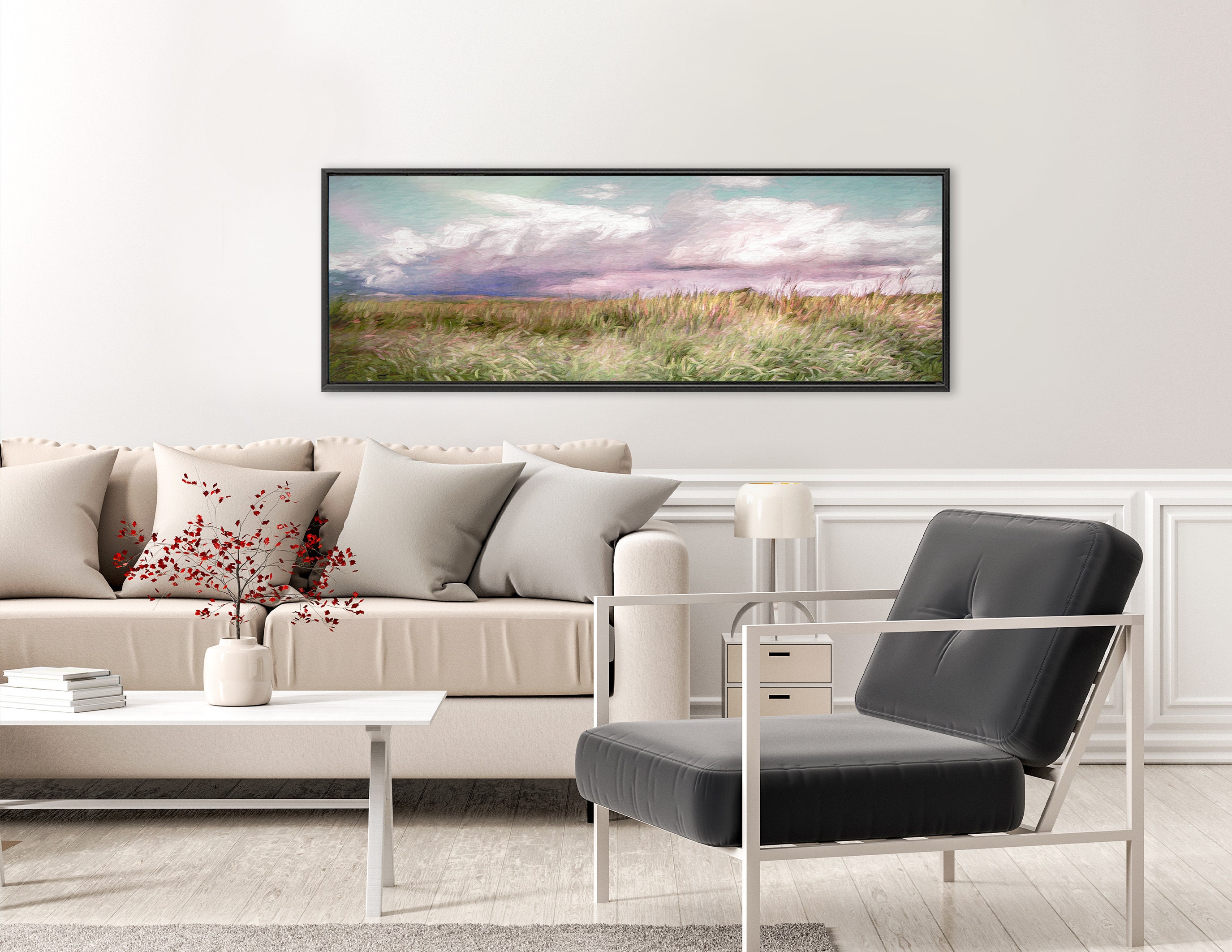 Meadow, Oil Landscape Painting On Canvas Ready To Hang Large