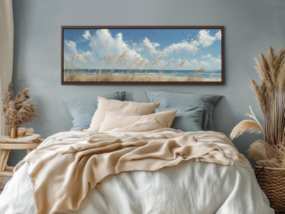 Pampas Wall Decor with Serene Beach View. Long Narrow Coastal Art - Hypebeast Nature Inspired Beach Wall Art
