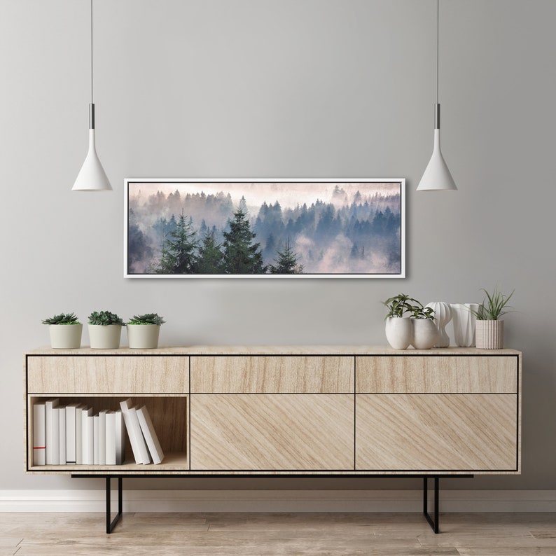 Foggy Mountain Forest, Oil Landscape Painting On Canvas Ready To Hang Large Panoramic Canvas Wall Art Prints With Or Without Floater Frame image 3