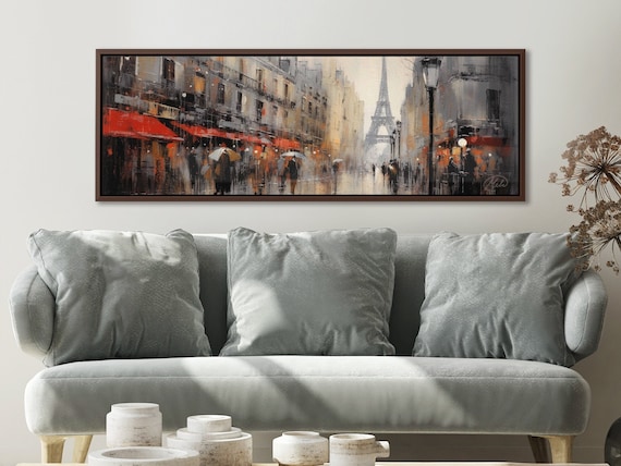 Eiffel Tower Paris Cityscape Wall Art, Oil Painting On Canvas By Mela - Large Gallery Wrapped Canvas Art Prints With/Without Floating Frames