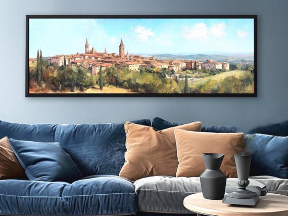 Tuscan Townscape Canvas Print - Italian Landscape on a Sunny Day - Modern Oil Style Art