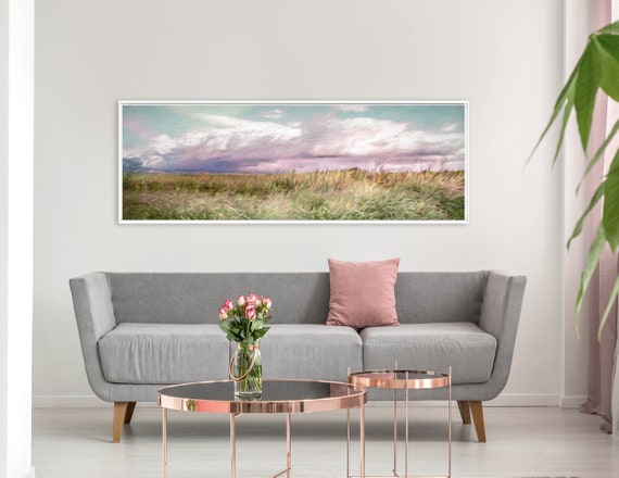 Meadow, Oil Landscape Painting On Canvas - Ready To Hang Large Panoramic Gallery Wrap Canvas Wall Art Prints With Or Without Floater Frames.