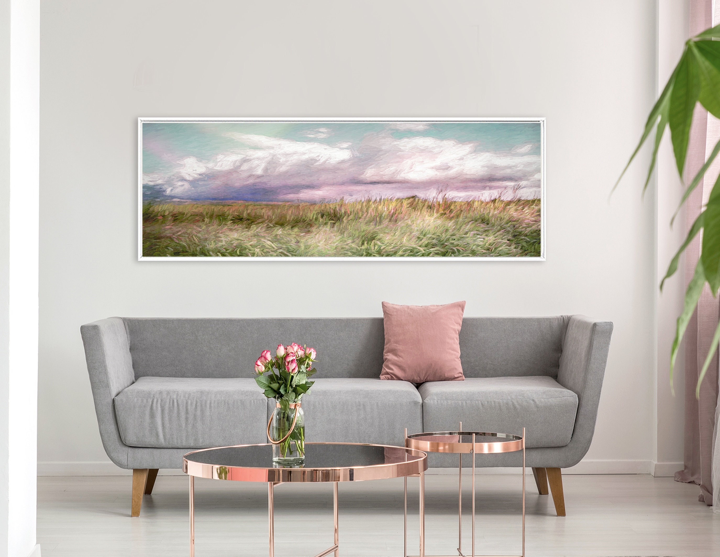 Meadow Oil Landscape Painting On Canvas Ready To Hang Large Panoramic Gallery Wrap Canvas