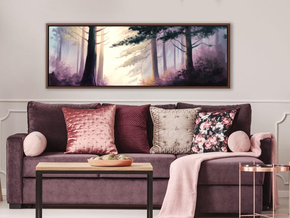 Misty Forest Wall Art on Canvas - Large Panoramic Print, Framed Canvas Art, Pine Forest  Dark Wall Art, Forest Print, Moody Wall Art