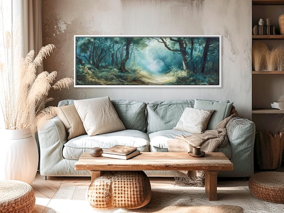 Moody Forest Wall Art - Large Moody Nature Scene, Enchanting Woodland Boho Wall Art Print for Dark Cottagecore Decor